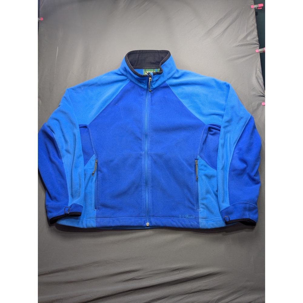 LL Bean Womens XL Full Zip Fleece Jacket Blue Colorblock Mock Neck QCFA4